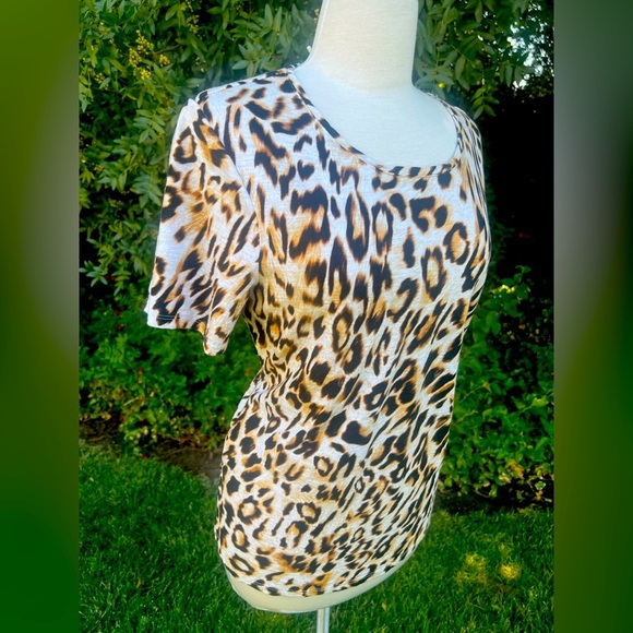 Chico's Animal Print Short Sleeve Top - Brown and Black - Picture 1 of 6